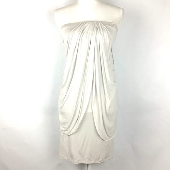 Velvet Dresses & Skirts - Light gray Velvet (brand) strapless, draped dress.